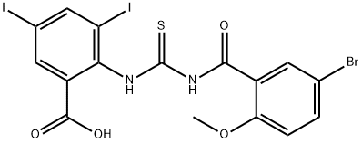 2-[[[(5-bromo-2-methoxybenzoyl)amino]thioxomethyl]amino]-3,5-diiodo-benzoic acid Structure