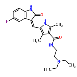 N-(2-二乙胺基乙基)-5-(5-氟-2-氧代-1,2-二氢吲哚-3-基亚甲基)-2,4-二甲基-1H-吡咯-3-甲酰胺结构式