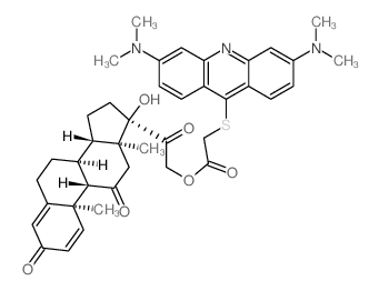 [2-[(8S,9S,10S,13S,14S,17R)-17-hydroxy-10,13-dimethyl-3,11-dioxo-6,7,8,9,12,14,15,16-octahydrocyclopenta[a]phenanthren-17-yl]-2-oxo-ethyl] 2-[3,6-bis(dimethylamino)acridin-9-yl]sulfanylacetate structure