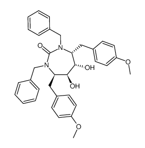 (4R,5S,6S,7R)-1,3-Dibenzyl-5,6-dihydroxy-4,7-bis-(4-methoxy-benzyl)-[1,3]diazepan-2-one结构式