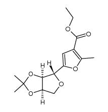 ethyl 5-(2',3'-O-isopropylidene-β-D-erythrofuranosyl)-2-methylfuran-3-carboxylate结构式