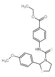 Benzoic acid, 4-[[[2-(4-methoxyphenyl)-3-thiazolidinyl]thioxomethyl]amino]-, ethyl ester (9CI)结构式