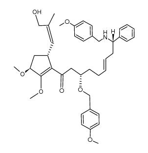 (3S,9S,E)-1-((3S,5R)-5-((Z)-3-hydroxy-2-methylprop-1-en-1-yl)-2,3-dimethoxycyclopent-1-en-1-yl)-9-((4-methoxybenzyl)amino)-3-((4-methoxybenzyl)oxy)-9-phenylnon-6-en-1-one Structure