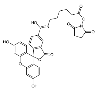 (2,5-dioxopyrrolidin-1-yl) 6-[(3',6'-dihydroxy-3-oxospiro[2-benzofuran-1,9'-xanthene]-5-carbonyl)amino]hexanoate结构式