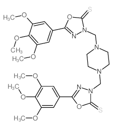 3-[[4-[[2-sulfanylidene-5-(3,4,5-trimethoxyphenyl)-1,3,4-oxadiazol-3-yl]methyl]piperazin-1-yl]methyl]-5-(3,4,5-trimethoxyphenyl)-1,3,4-oxadiazole-2-thione structure