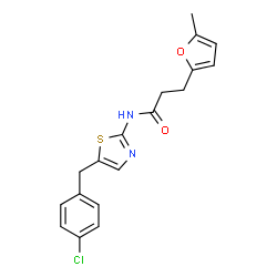 N-(5-(4-chlorobenzyl)thiazol-2-yl)-3-(5-methylfuran-2-yl)propanamide结构式