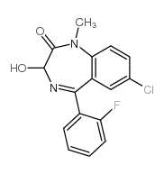 7-Chloro-5-(2-fluorophenyl)-1,3-dihydro-3-hydroxy-1-methyl-2H-1,4-benzodiazepin-2-one Structure