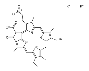 dipotassium [3S-(3α,4β,21β)]-[21-carboxy-14-ethyl-4,8,13,18-tetramethyl-20-oxo-9-vinylphorbine-3-propionato(4-)-N23,N24,N25,N26]cuprate(2-) Structure