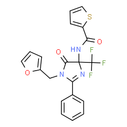 N-[1-(furan-2-ylmethyl)-5-oxo-2-phenyl-4-(trifluoromethyl)-4,5-dihydro-1H-imidazol-4-yl]thiophene-2-carboxamide结构式