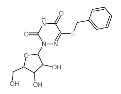 6-benzylsulfanyl-2-[3,4-dihydroxy-5-(hydroxymethyl)oxolan-2-yl]-1,2,4-triazine-3,5-dione structure