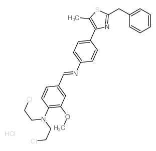 Benzenamine,N,N-bis(2-chloroethyl)-2-methoxy-4-[[[4-[5-methyl-2-(phenylmethyl)-4-thiazolyl]phenyl]imino]methyl]-,hydrochloride (1:1) structure