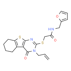 N-(furan-2-ylmethyl)-2-{[4-oxo-3-(prop-2-en-1-yl)-3,4,5,6,7,8-hexahydro[1]benzothieno[2,3-d]pyrimidin-2-yl]sulfanyl}acetamide结构式