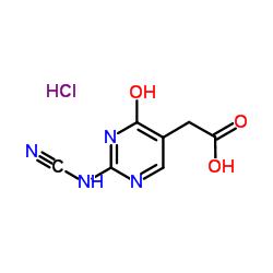 [2-(Cyanoamino)-4-oxo-1,4-dihydro-5-pyrimidinyl]acetic acid hydrochloride (1:1) Structure