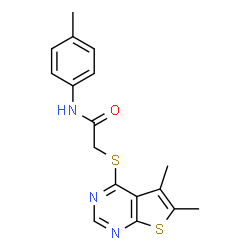 2-[(5,6-Dimethylthieno[2,3-d]pyrimidin-4-yl)sulfanyl]-N-(4-methylphenyl)acetamide structure