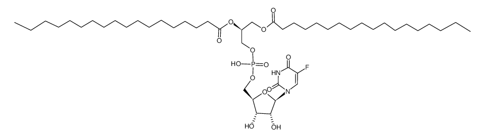 (2S)-3-(((((2R,3S,4R,5R)-5-(5-fluoro-2,4-dioxo-3,4-dihydropyrimidin-1(2H)-yl)-3,4-dihydroxytetrahydrofuran-2-yl)methoxy)(hydroxy)phosphoryl)oxy)propane-1,2-diyl distearate结构式