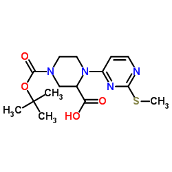 4-{[(2-Methyl-2-propanyl)oxy]carbonyl}-1-[2-(methylsulfanyl)-4-pyrimidinyl]-2-piperazinecarboxylic acid structure