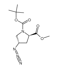 1N-tert-butoxycarbonyl-2(R)-carbomethoxy-4(S)-azidopyrrolidine结构式