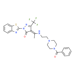 (4E)-2-(1,3-benzothiazol-2-yl)-4-[1-({2-[4-(phenylcarbonyl)piperazin-1-yl]ethyl}amino)ethylidene]-5-(trifluoromethyl)-2,4-dihydro-3H-pyrazol-3-one结构式