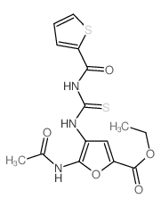 2-Furancarboxylic acid,5-(acetylamino)-4-[[[(2-thienylcarbonyl)amino]thioxomethyl]amino]-, ethyl ester结构式