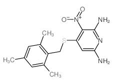 3-nitro-4-[(2,4,6-trimethylphenyl)methylsulfanyl]pyridine-2,6-diamine结构式