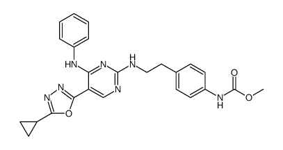 Carbamic acid, N-[4-[2-[[5-(5-cyclopropyl-1,3,4-oxadiazol-2-yl)-4-(phenylamino)-2-pyrimidinyl]amino]ethyl]phenyl]-, methyl ester结构式