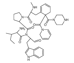 (2S)-N-[(2S,3S)-2-amino-3-methylpentanoyl]-N-[(2R)-1-(1H-indol-3-yl)-3-oxopropan-2-yl]-1-[(2R)-2-(methylamino)-3-[(6R)-6-(piperazine-1-carbonyl)-6-(2H-pyridine-1-carbonyl)cyclohexa-1,3-dien-1-yl]propanoyl]pyrrolidine-2-carboxamide Structure