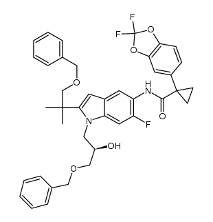 (R)-N-(1-(3-(benzyloxy)-2-hydroxypropyl)-2-(1-(benzyloxy)-2-methylpropan-2-yl)-6-fluoro-1H-indol-5-yl)-1-(2,2-difluorohenzo[d][1,3] dioxol-5-yl)cyclopropanecarboxamide Structure