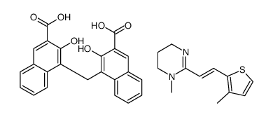 4-[(3-carboxy-2-hydroxynaphthalen-1-yl)methyl]-3-hydroxynaphthalene-2-carboxylic acid,1-methyl-2-[(E)-2-(3-methylthiophen-2-yl)ethenyl]-5,6-dihydro-4H-pyrimidine Structure