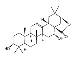 3β,16β,21β-Trihydroxyolean-12-en-28-oic acid γ-lactone Structure