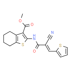 methyl (E)-2-(2-cyano-3-(thiophen-2-yl)acrylamido)-4,5,6,7-tetrahydrobenzo[b]thiophene-3-carboxylate结构式