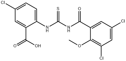 5-chloro-2-[[[(3,5-dichloro-2-methoxybenzoyl)amino]thioxomethyl]amino]-benzoic acid structure