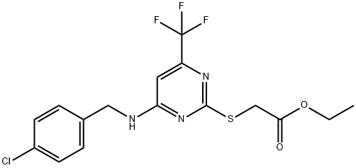 [[4-[[(4-Chlorophenyl)methyl]amino]-6-(trifluoromethyl)-2-pyrimidinyl]thio]acetic acid ethyl ester结构式