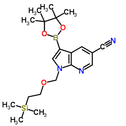 3-(tetramethyl-1,3,2-dioxaborolan-2-yl)-1-{[2-(trimethylsilyl)ethoxy]methyl}-1H-pyrrolo[2,3-b]pyridine-5-carbonitrile Structure