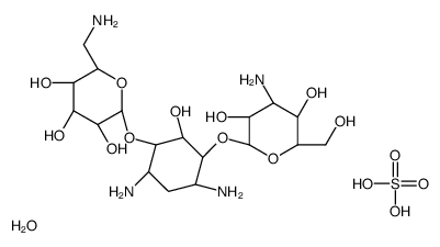 (2R,3S,4S,5R,6R)-2-(aminomethyl)-6-[(1R,2R,3S,4R,6S)-4,6-diamino-3-[(2S,3R,4S,5S,6R)-4-amino-3,5-dihydroxy-6-(hydroxymethyl)oxan-2-yl]oxy-2-hydroxycyclohexyl]oxyoxane-3,4,5-triol,sulfuric acid,hydrate Structure