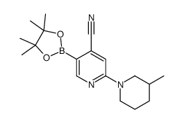 2-(3-Methylpiperidin-1-yl)-5-(4,4,5,5-tetramethyl-1,3,2-dioxaborolan-2-yl)isonicotinonitrile结构式