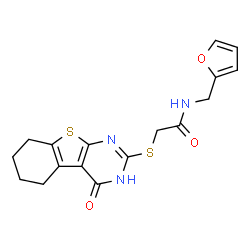 N-(furan-2-ylmethyl)-2-((4-oxo-3,4,5,6,7,8-hexahydrobenzo[4,5]thieno[2,3-d]pyrimidin-2-yl)thio)acetamide结构式