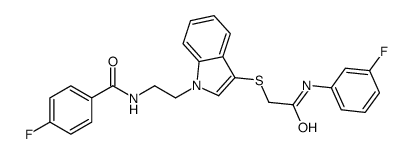 4-fluoro-N-[2-[3-[2-(3-fluoroanilino)-2-oxoethyl]sulfanylindol-1-yl]ethyl]benzamide结构式