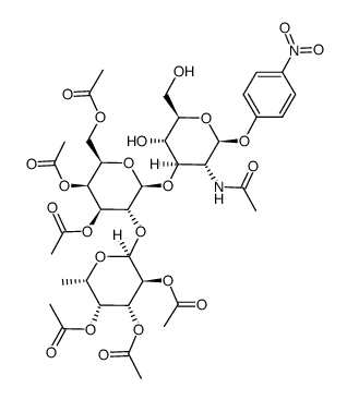 p-nitrophenyl 2-acetamido-2-deoxy-3-O-(3,4,6-tri-O-acetyl-2-O-(2,3,4-tri-O-acetyl-α-L-fucopyranosyl)-β-D-galactopyranosyl)-β-D-glucopyranoside结构式