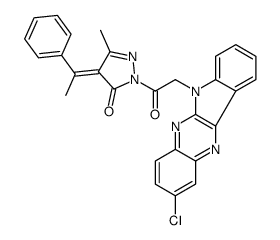 2-[2-(2-chloroindolo[2,3-b]quinoxalin-6-yl)acetyl]-5-methyl-4-(1-phenylethylidene)pyrazol-3-one Structure