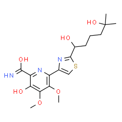 (-)-6-[2-(1,5-Dihydroxy-5-methylhexyl)-4-thiazolyl]-3-hydroxy-4,5-dimethoxy-2-pyridinecarboxamide Structure