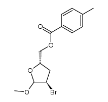 methyl 2-bromo-2,3-dideoxy-5-O-(4-methylbenzoyl)-D-erythropentofuranoside结构式