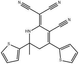 Propanedinitrile, 2-(3-cyano-5,6-dihydro-6-methyl-4,6-di-2-thienyl-2(1H)-pyridinylidene)-结构式