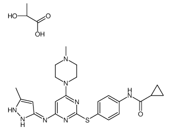 (2S)-2-hydroxypropanoic acid,N-[4-[4-(4-methylpiperazin-1-yl)-6-[(5-methyl-1H-pyrazol-3-yl)amino]pyrimidin-2-yl]sulfanylphenyl]cyclopropanecarboxamide结构式