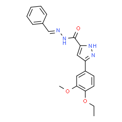 (E)-N-benzylidene-3-(4-ethoxy-3-methoxyphenyl)-1H-pyrazole-5-carbohydrazide structure