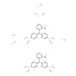 bis[9-(o-carboxyphenyl)-3,6-bis(diethylamino)xanthylium] dicopper(1+) hexa(cyano-C)ferrate(4-) structure