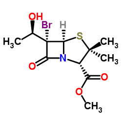 methyl [2S-[2α,5α,6α,6(S*)]]-6-bromo-6-(1-hydroxyethyl)-3,3-dimethyl-7-oxo-4-thia-1-azabicyclo[3.2.0]heptane-2-carboxylate structure