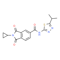 2-cyclopropyl-1,3-dioxo-N-[(2E)-5-(propan-2-yl)-1,3,4-thiadiazol-2(3H)-ylidene]-2,3-dihydro-1H-isoindole-5-carboxamide结构式