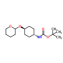 trans-[2-(4-tert-Butyloxycarbonylamino)cyclohexyloxy]tetrahydro-2H-pyran structure