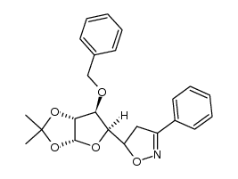 (4S)-O3-benzyl-O1,O2-isopropylidene-4-((Ξ)-3-phenyl-4,5-dihydro-isoxazol-5-yl)-β-L-threofuranose结构式