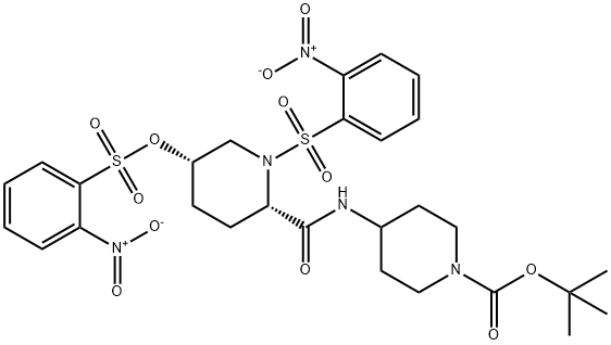 tert-butyl 4-((2S,5S)-1-((2-nitrophenyl)sulfonyl)-5-(((2-nitrophenyl)sulfonyl)oxy)piperidine-2-carboxamido)piperidine-1-carboxylate结构式